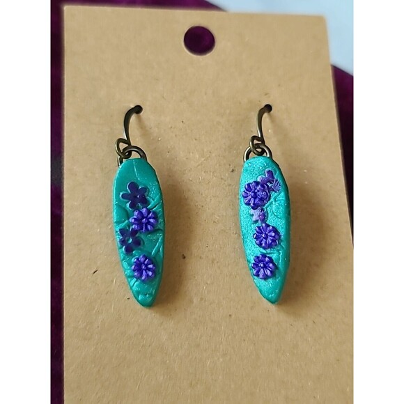 Polymer Clay Floral Dangling Pierced Earrings New - Picture 1 of 10